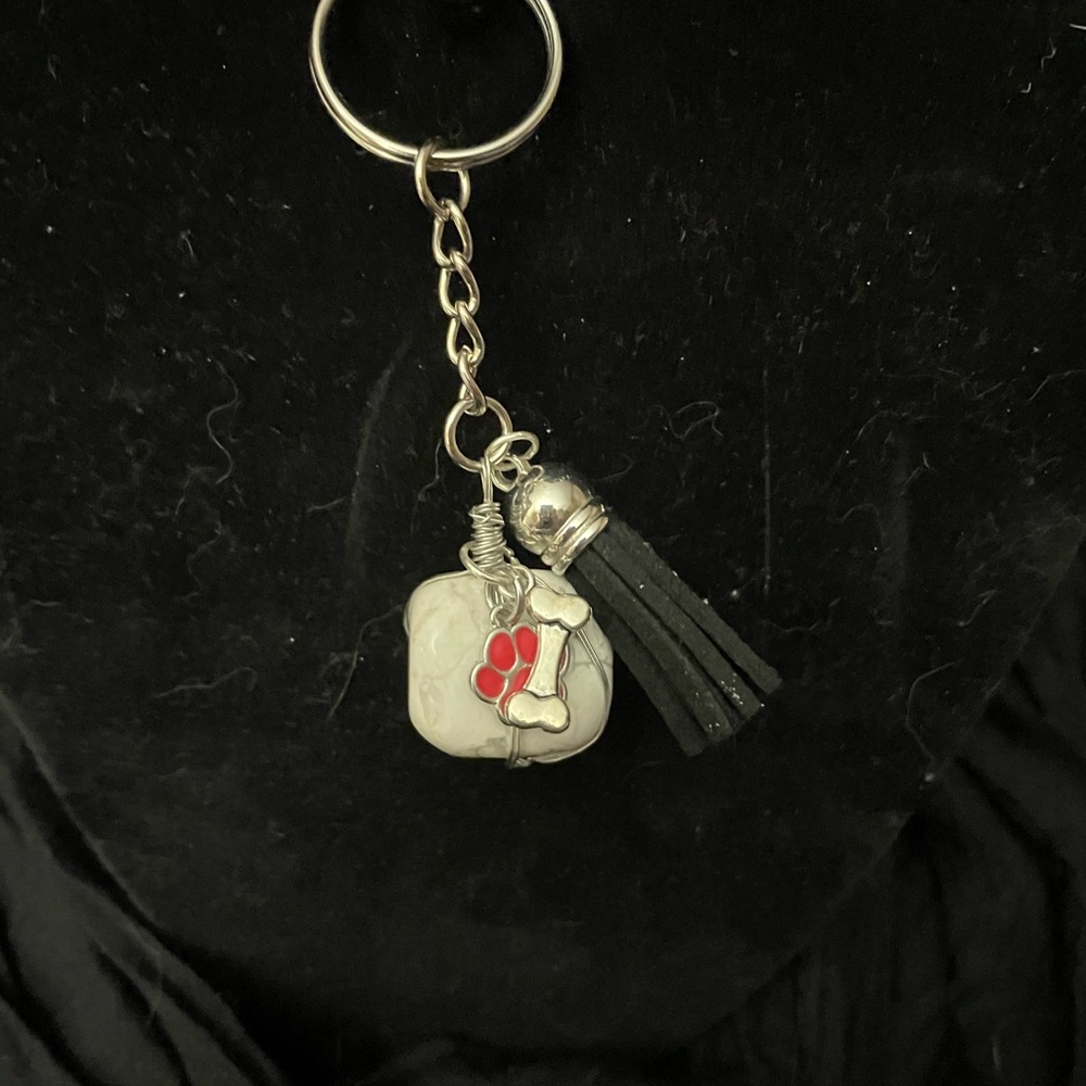 Hand Wrapped Howlite Crystal Keychain New